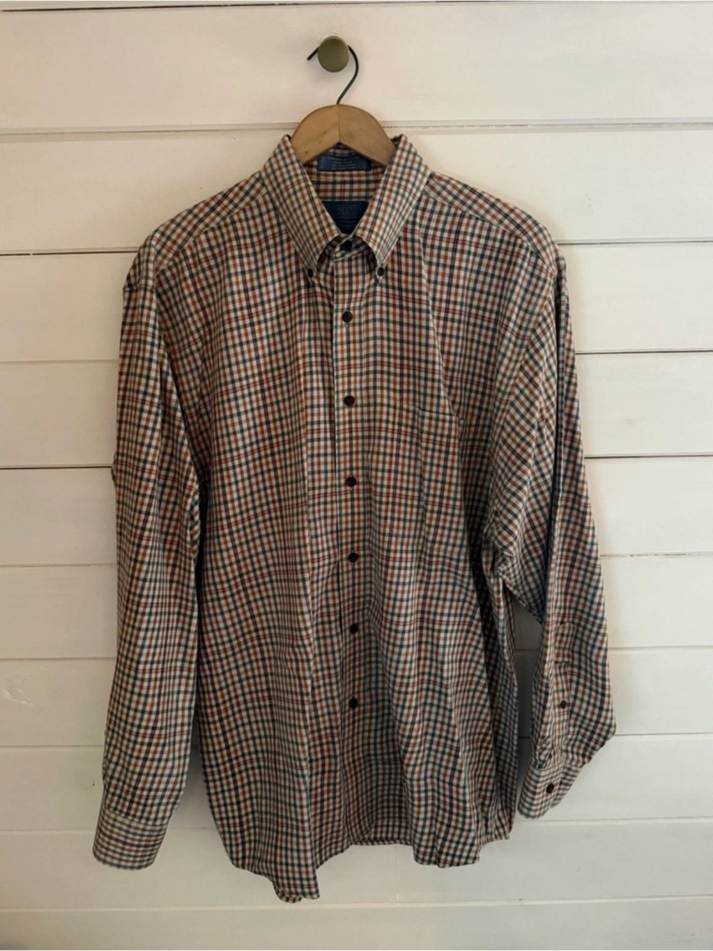 PENDLETON CANTERBURY CLOTH L/S  Shirt Plaid Men SZ LARGE Wool & Cotton
